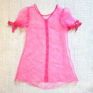 Crosby by Mollie Burch Sz M Sheer Mesh Tulle Mini Puff Sleeve Dress Buttons